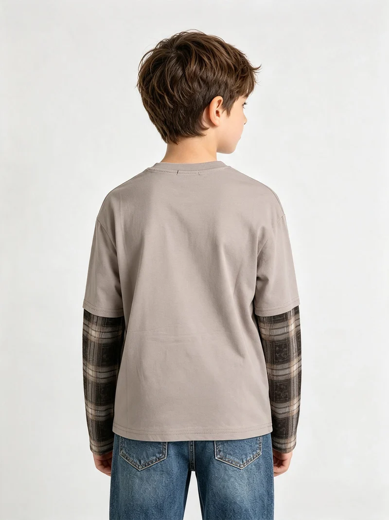T-shirt da bambino a maniche lunghe in cotone - fango