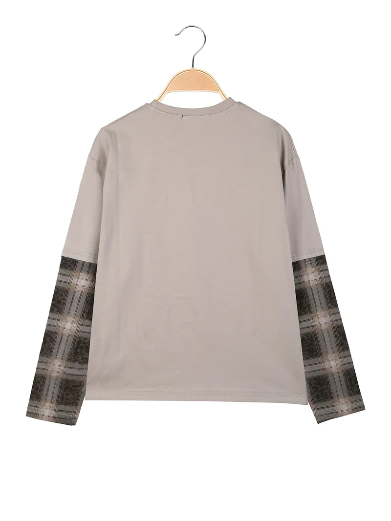 T-shirt da bambino a maniche lunghe in cotone - fango