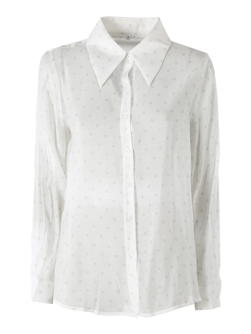 Camicia donna a maniche lunghe con stampa a pois - bianco