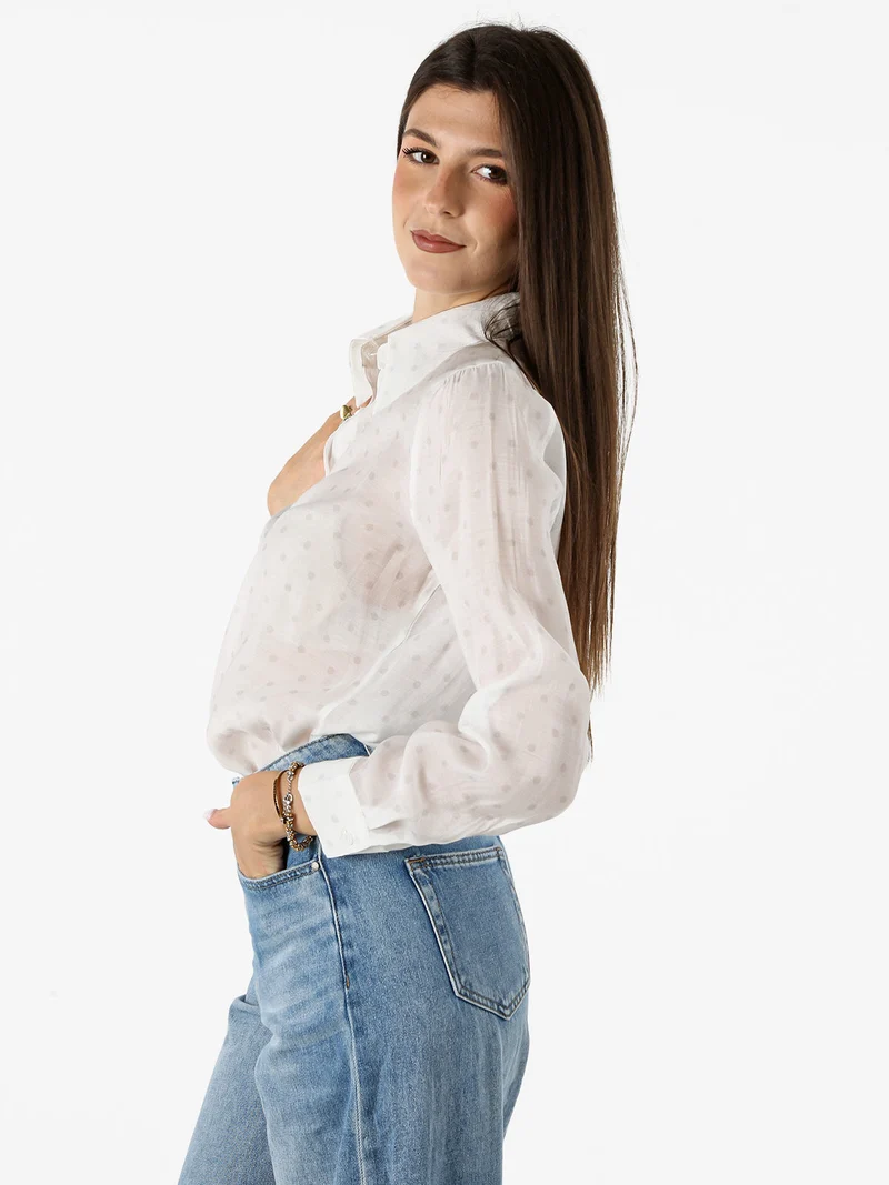 Camicia donna a maniche lunghe con stampa a pois - bianco