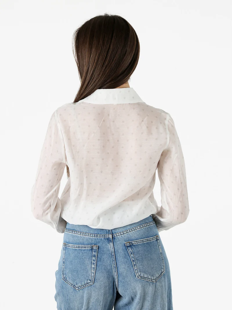 Camicia donna a maniche lunghe con stampa a pois - bianco