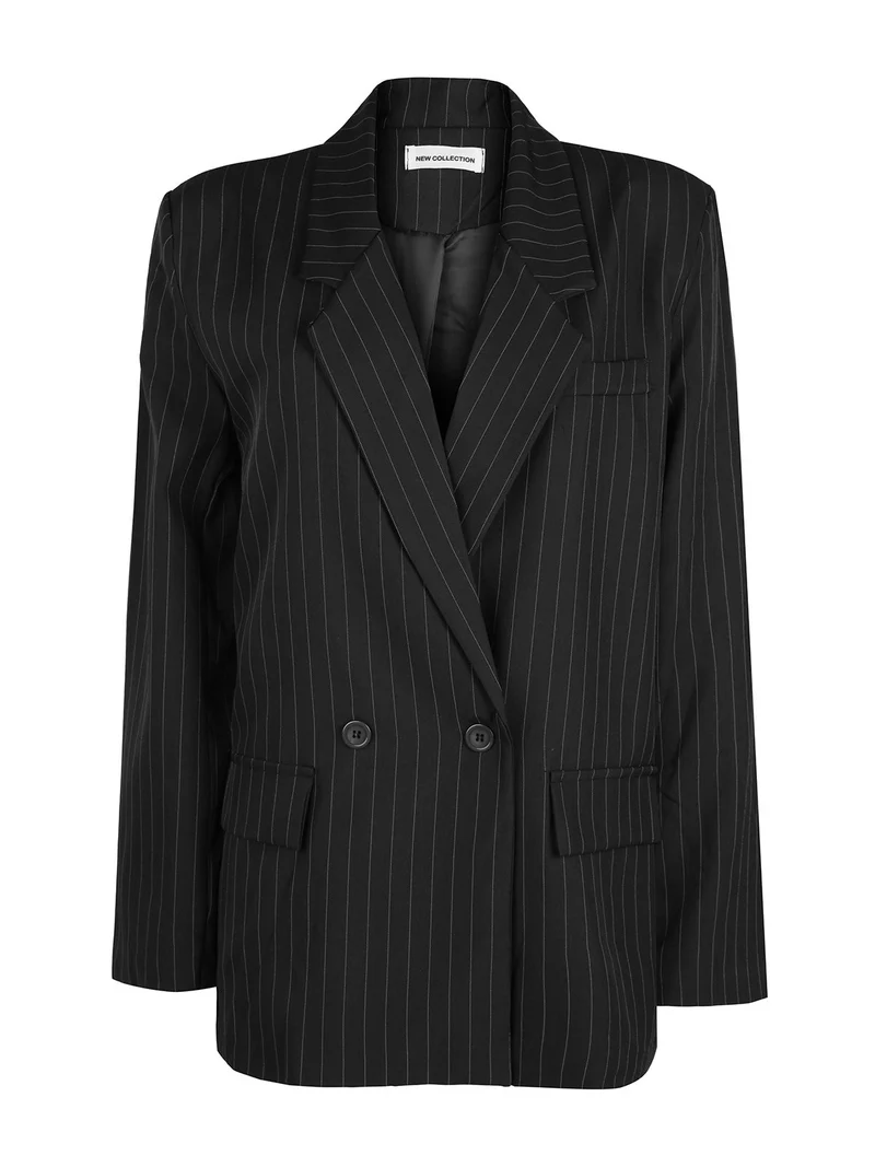 Blazer donna gessato con chiusura a doppio petto - nero