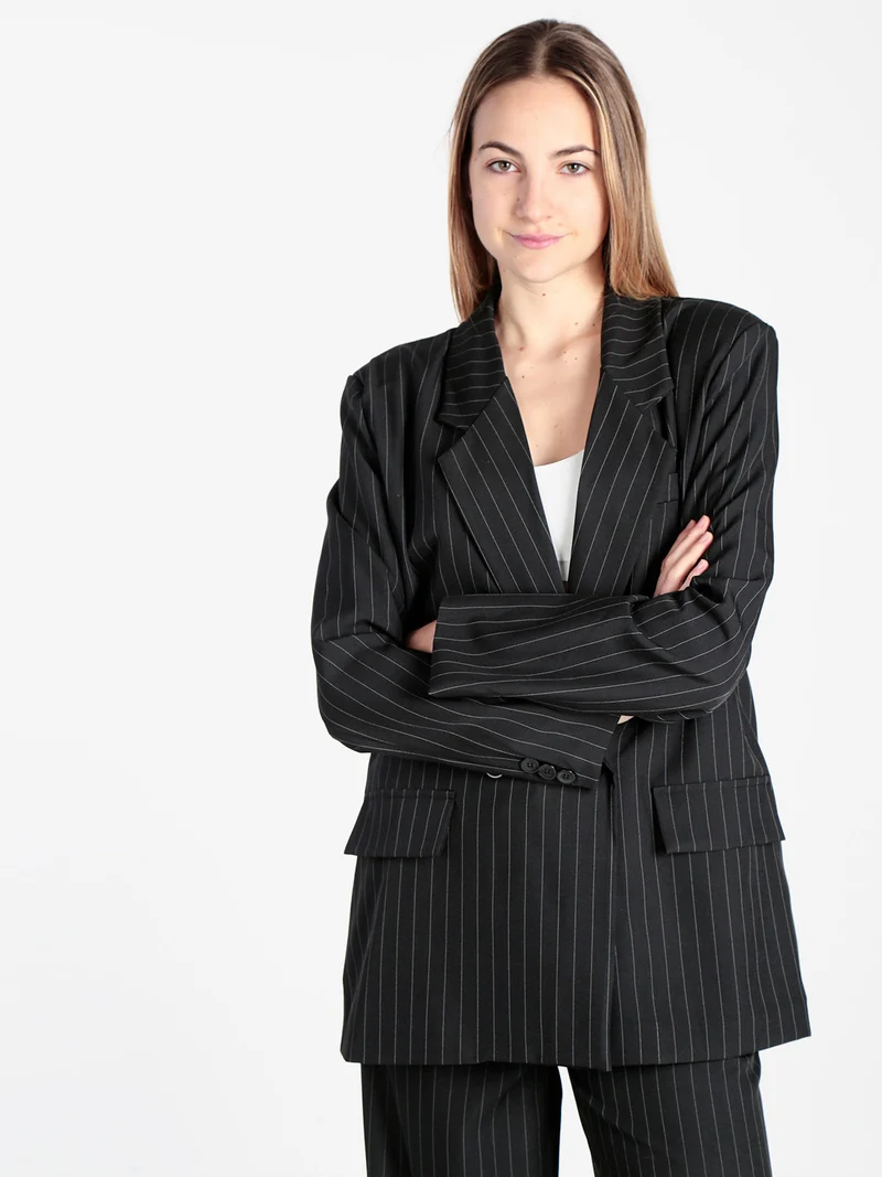 Blazer donna gessato con chiusura a doppio petto - nero