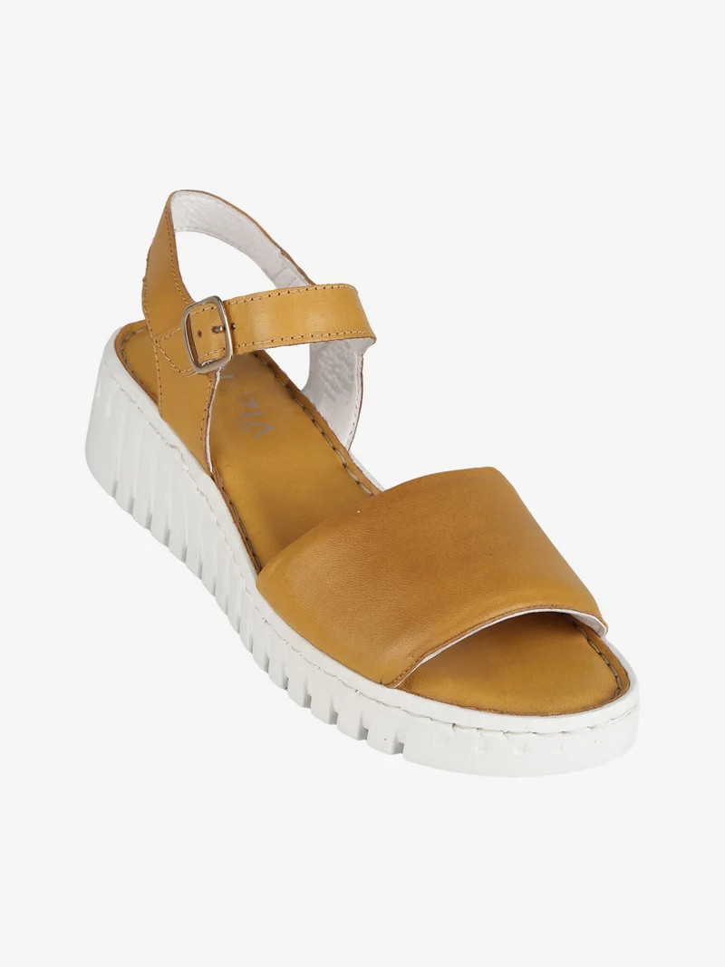 Sandali in pelle donna con zeppa - senape