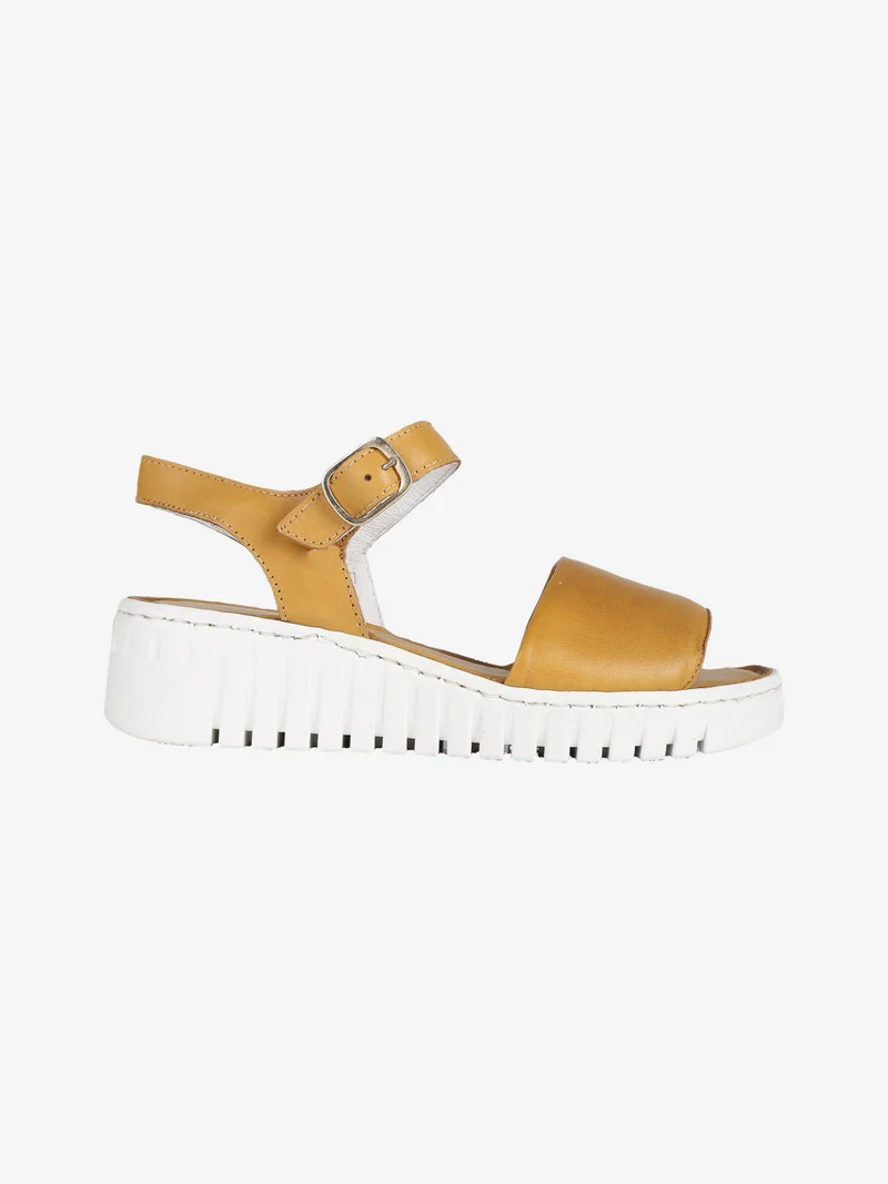 Sandali in pelle donna con zeppa - senape