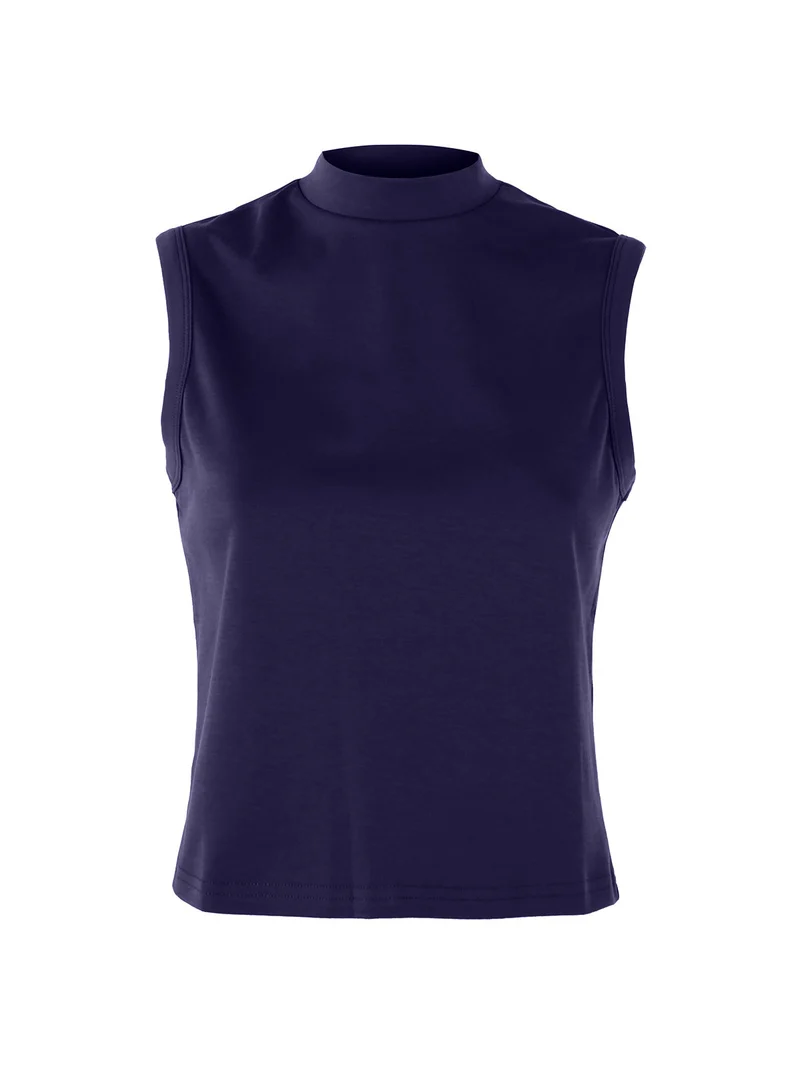 Top donna accollato in cotone - blu scuro
