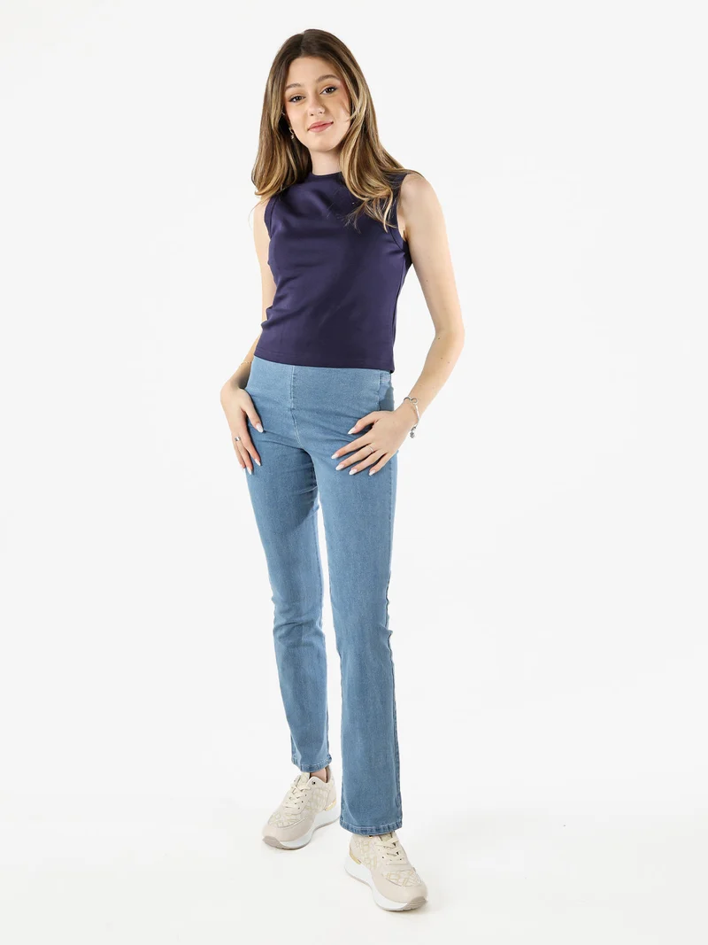 Top donna accollato in cotone - blu scuro