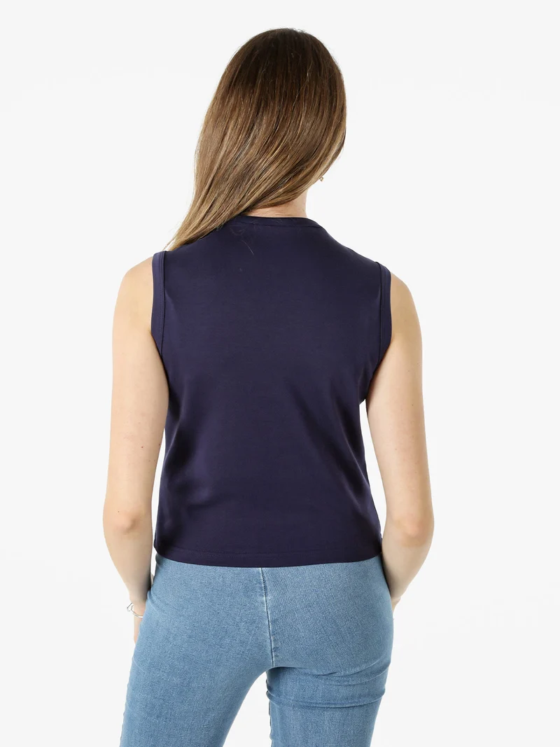 Top donna accollato in cotone - blu scuro