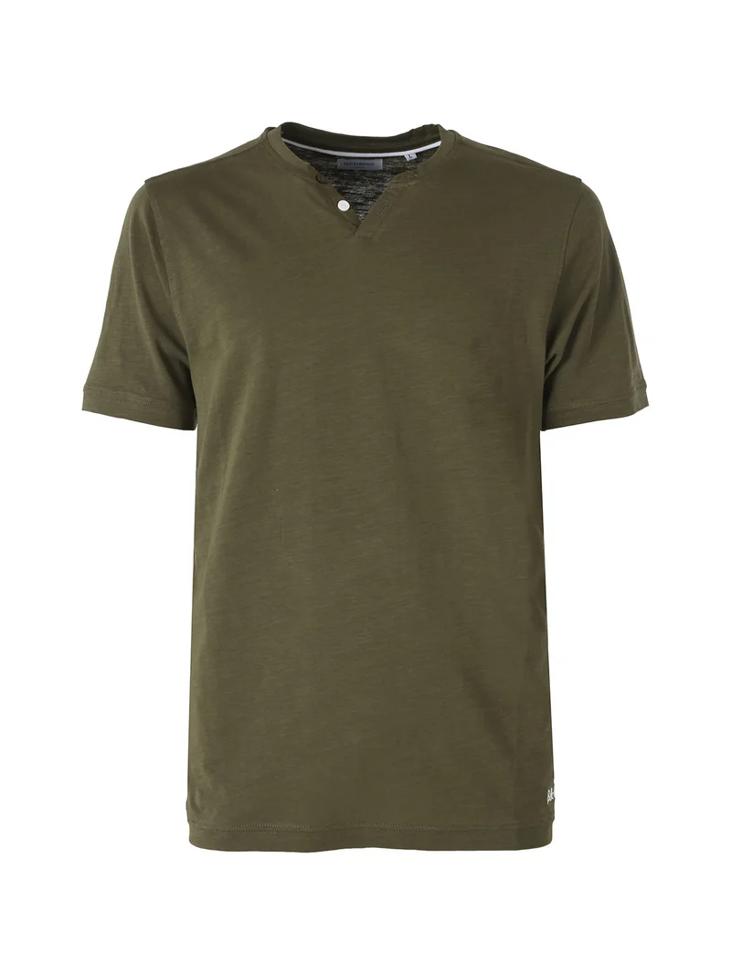 T-shirt da uomo in cotone con bottoncini - militare