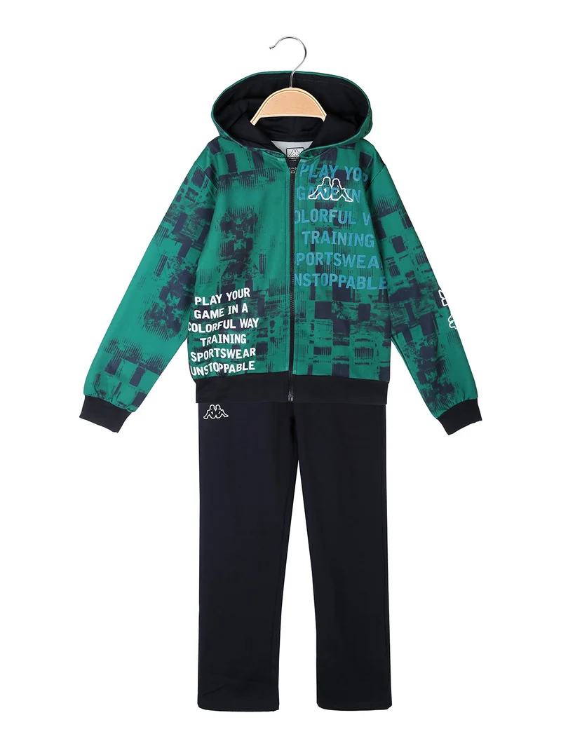 Completo da ragazzo 2 pezzi con cappuccio e zip - verde