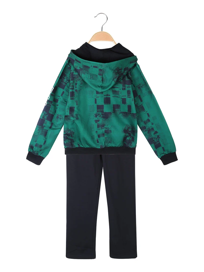 Completo da ragazzo 2 pezzi con cappuccio e zip - verde