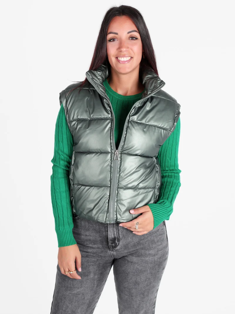 Gilet donna trapuntato con zip - verde