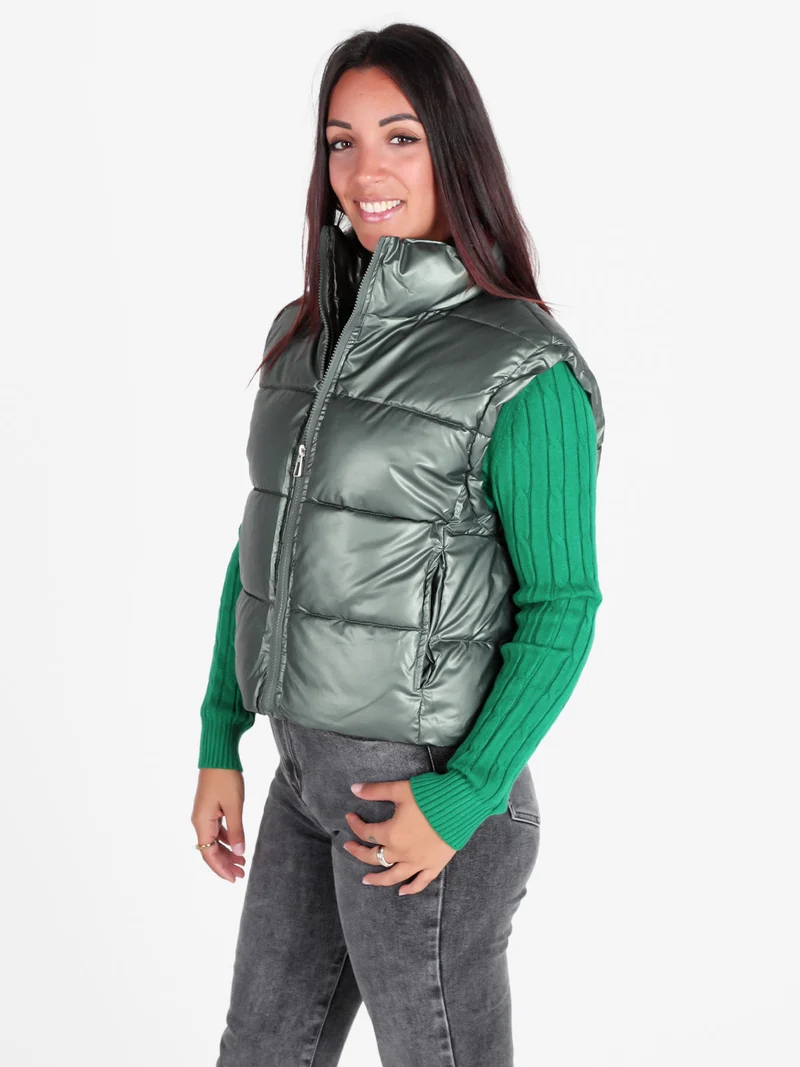 Gilet donna trapuntato con zip - verde