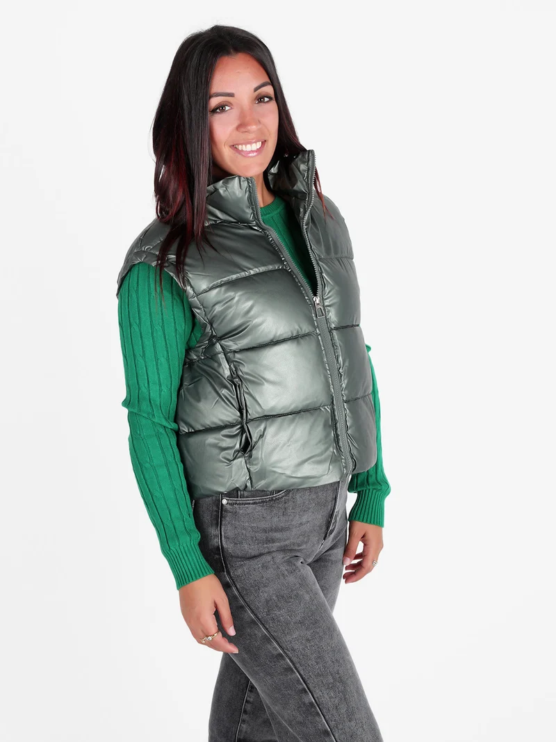 Gilet donna trapuntato con zip - verde