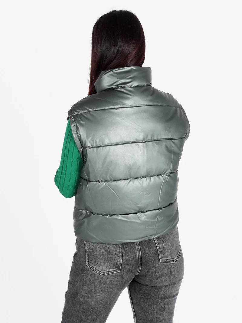 Gilet donna trapuntato con zip - verde