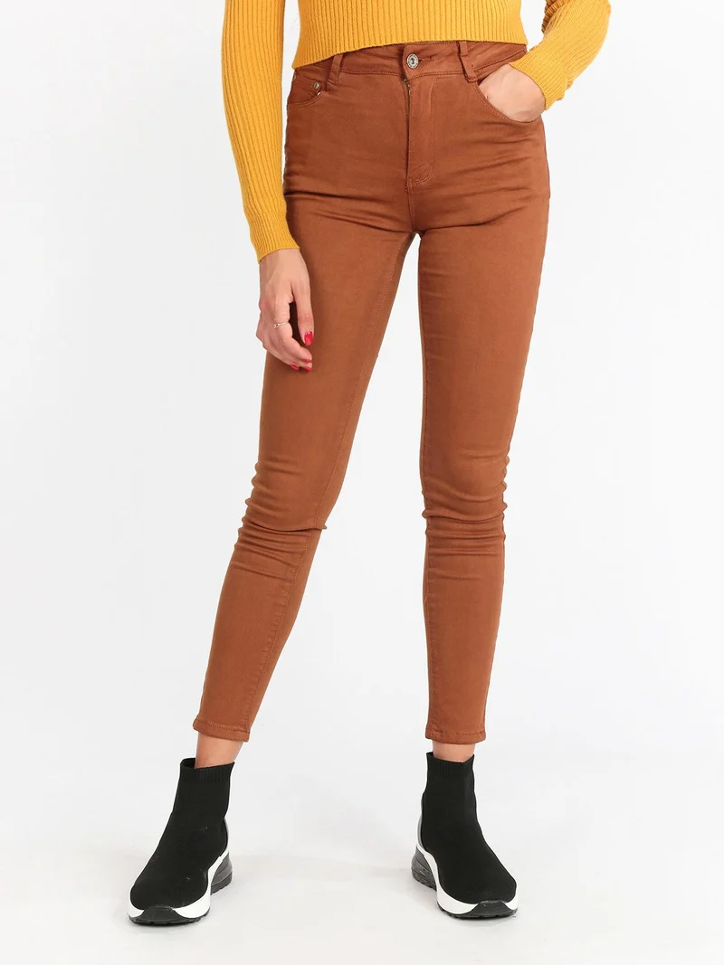 Pantaloni push up a vita alta - cammello
