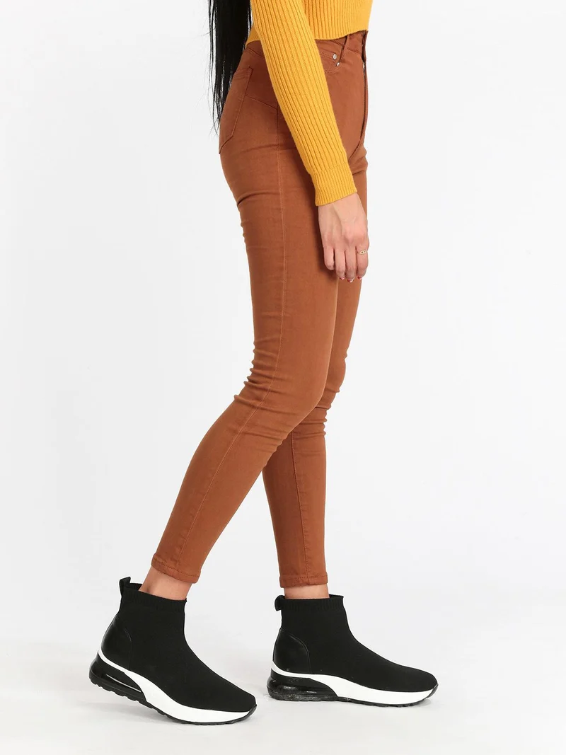 Pantaloni push up a vita alta - cammello