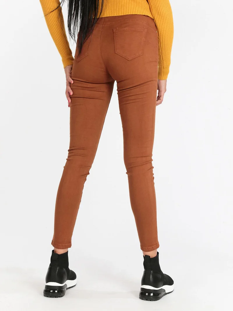 Pantaloni push up a vita alta - cammello