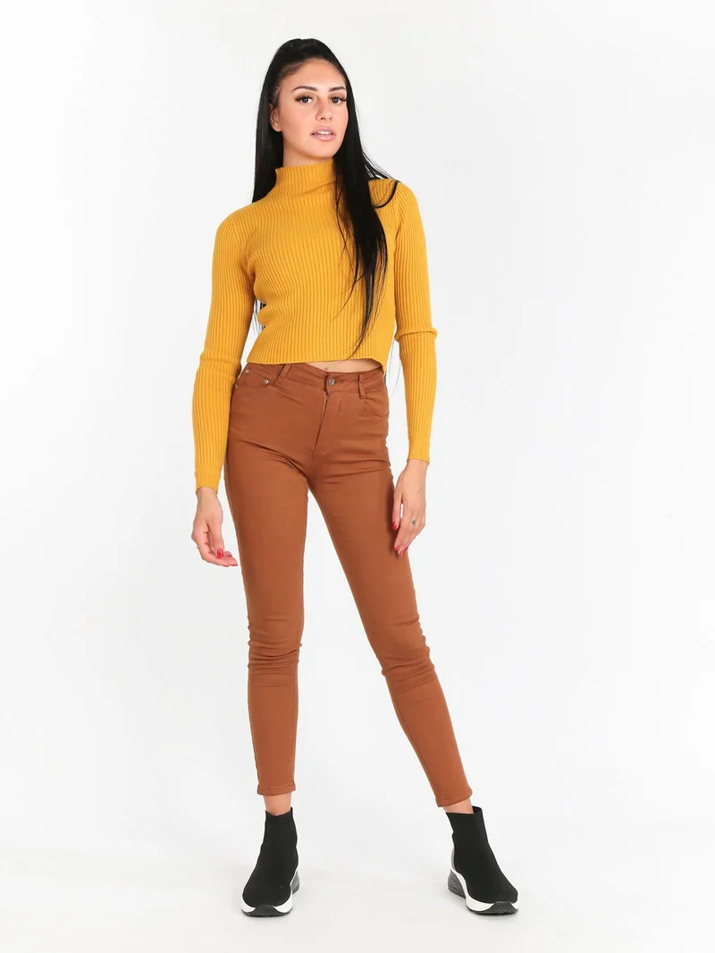 Pantaloni push up a vita alta - cammello