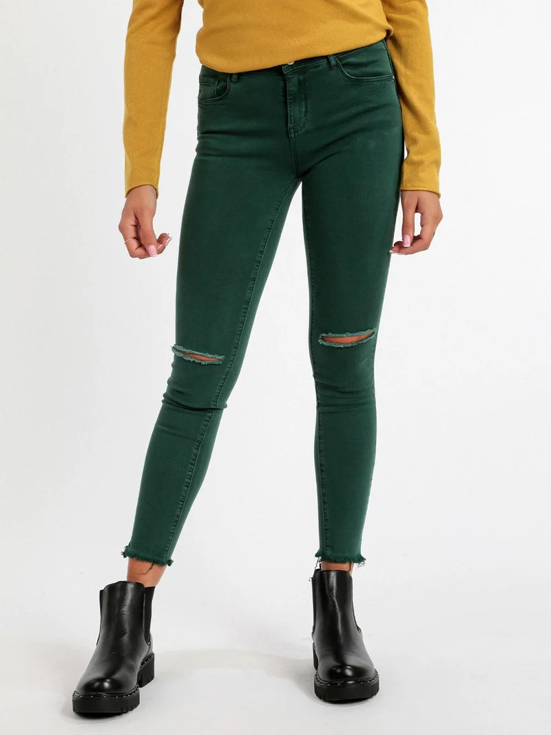 Pantaloni donna skinny con strappi - verde