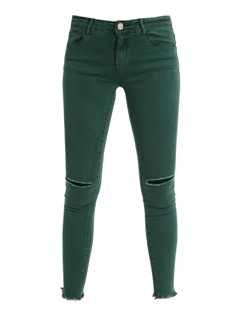 Pantaloni donna skinny con strappi - verde