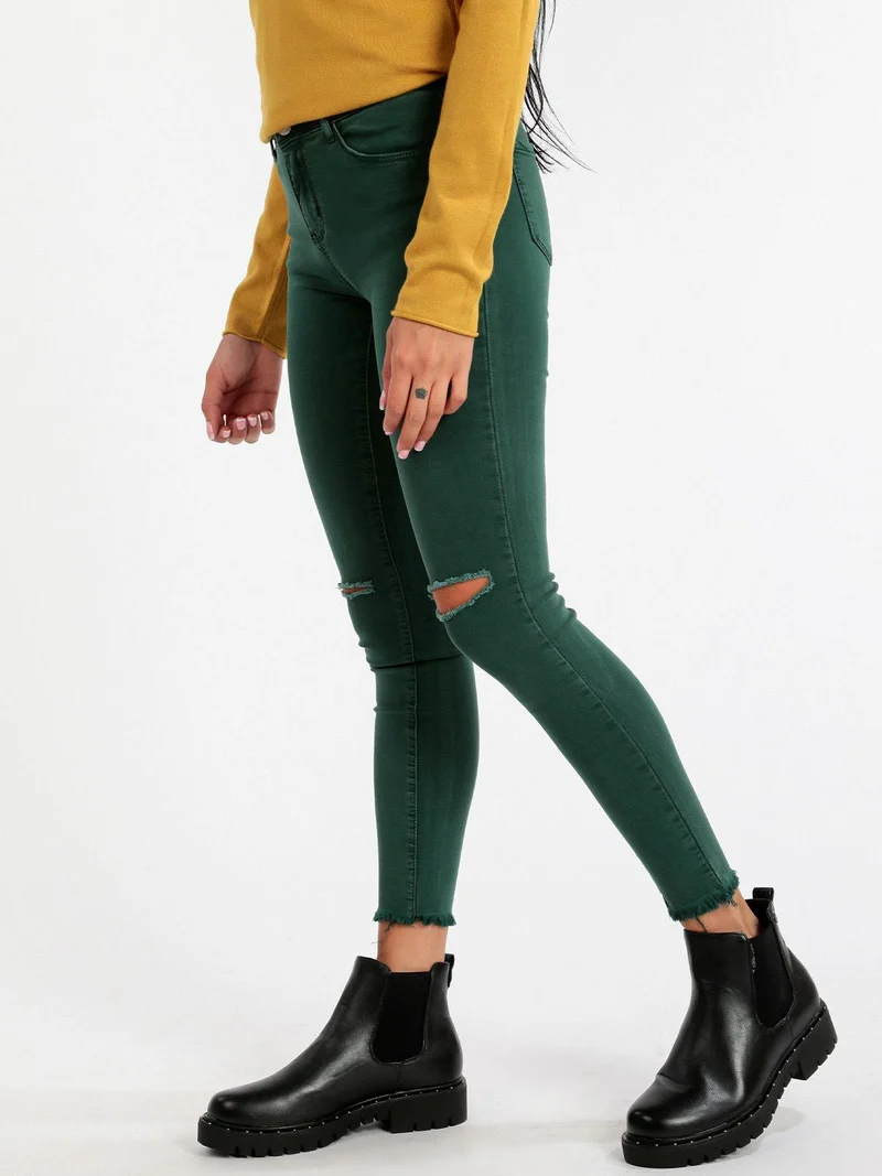 Pantaloni donna skinny con strappi - verde