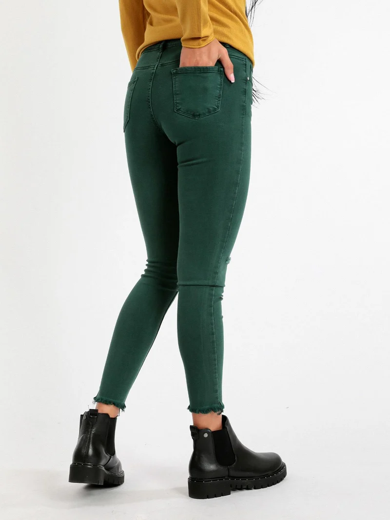 Pantaloni donna skinny con strappi - verde