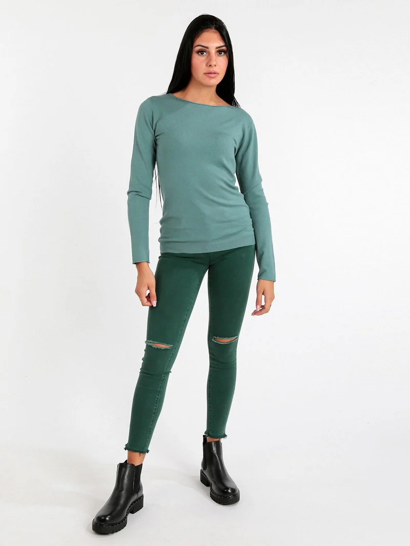 Pantaloni donna skinny con strappi - verde