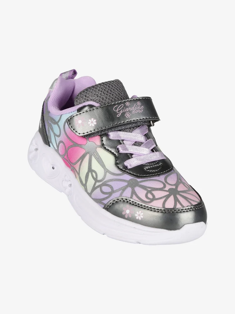 Sneakers da bambina a fiori con luci - grigio scuro