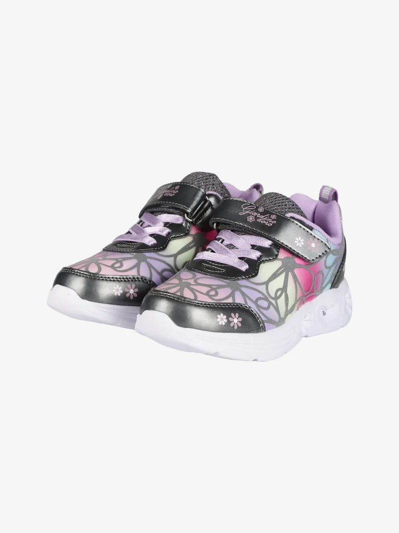 Sneakers da bambina a fiori con luci - grigio scuro