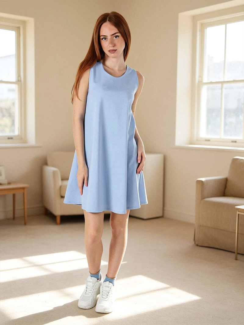 Vestito donna svasato senza maniche - azzurro