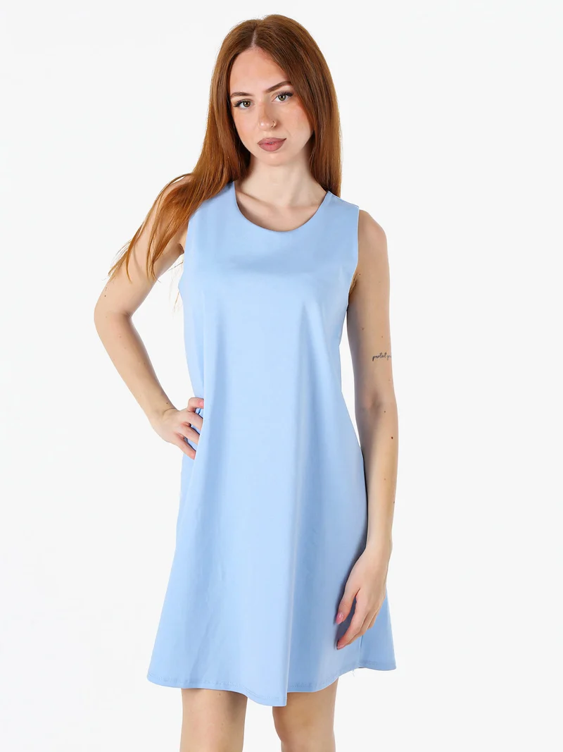 Vestito donna svasato senza maniche - azzurro