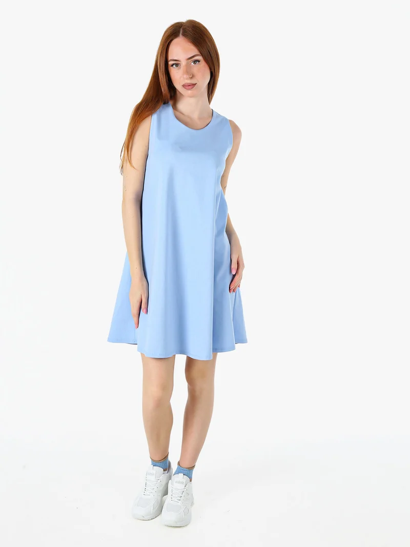 Vestito donna svasato senza maniche - azzurro