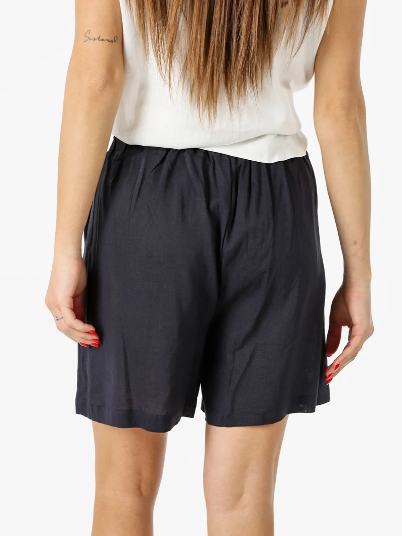 Shorts donna a vita alta in misto lino - blu scuro