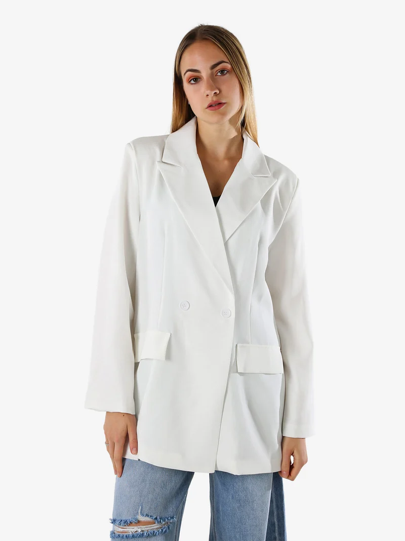 Blazer oversize da donna con chiusura a doppiopetto - bianco