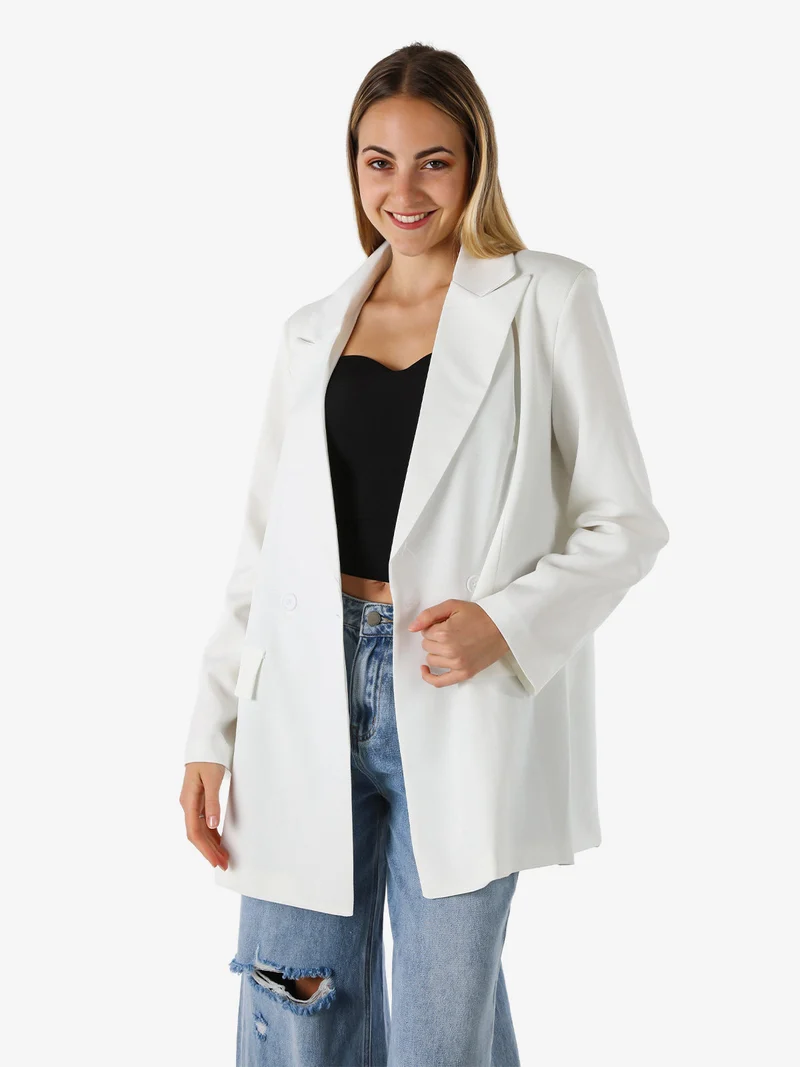 Blazer oversize da donna con chiusura a doppiopetto - bianco
