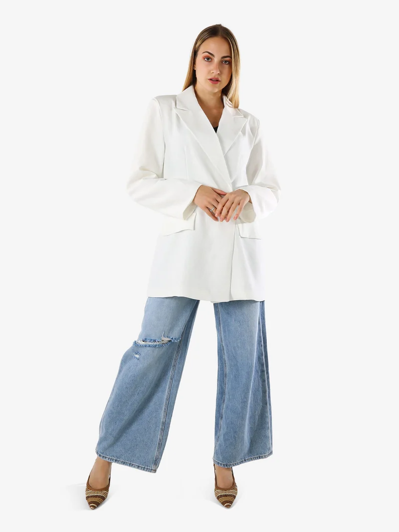 Blazer oversize da donna con chiusura a doppiopetto - bianco