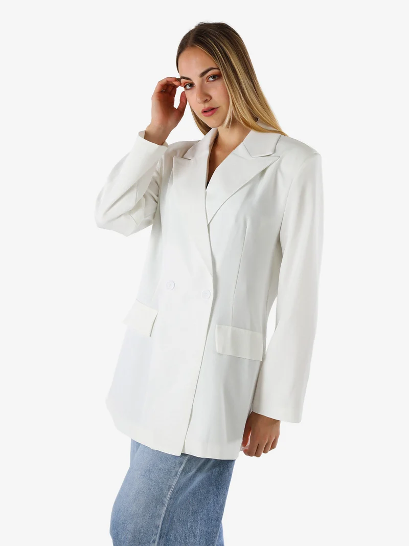 Blazer oversize da donna con chiusura a doppiopetto - bianco