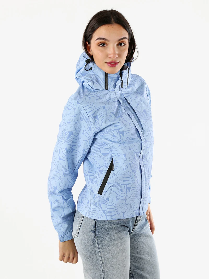 Giacca impermeabile da donna con cappuccio e zip - azzurro