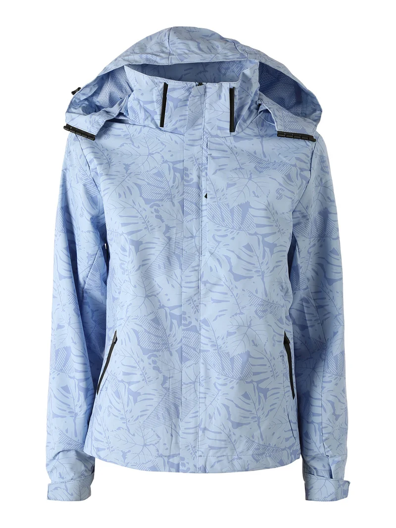Giacca impermeabile da donna con cappuccio e zip - azzurro
