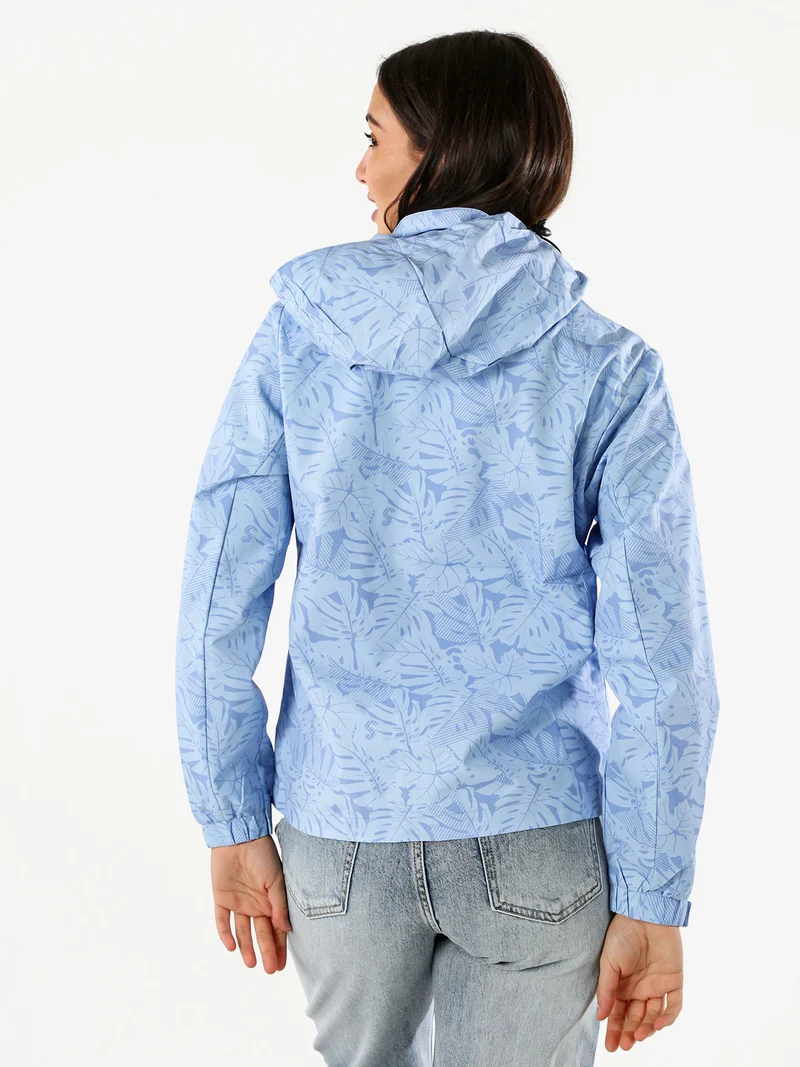 Giacca impermeabile da donna con cappuccio e zip - azzurro