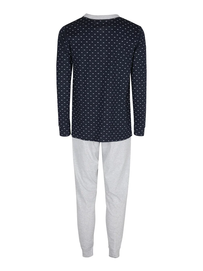 Pigiama aperto da uomo in cotone interlock - blu scuro