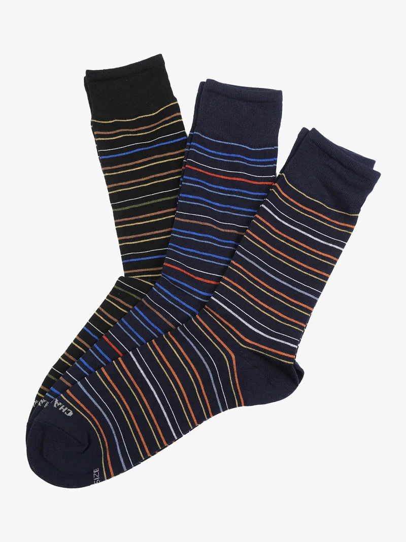 Confezione da 3 paia di calze corte a righe da uomo in cotone - blu