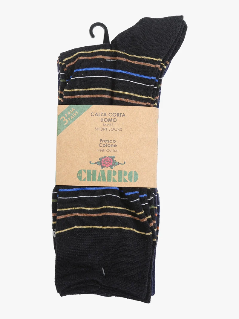 Confezione da 3 paia di calze corte a righe da uomo in cotone - blu