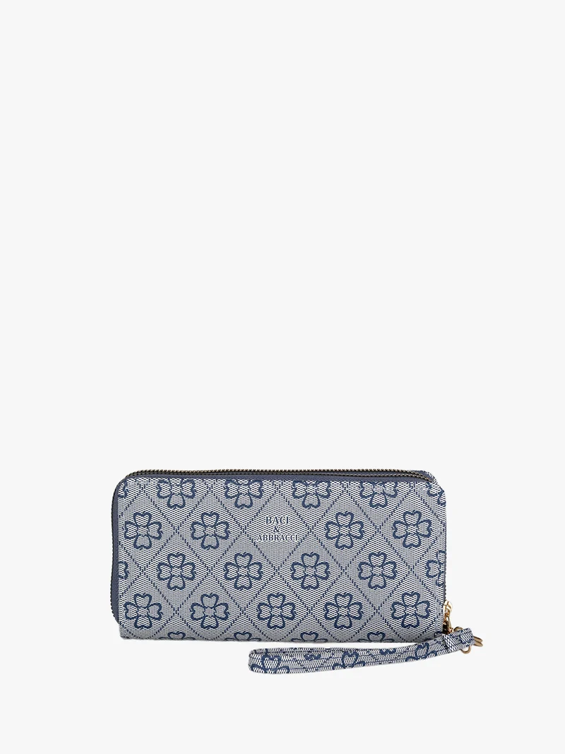 Portafoglio rettangolare da donna con doppia zip - blu
