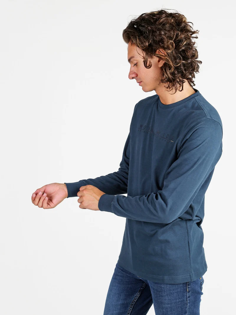 Maglia girocollo da uomo in cotone - ottanio