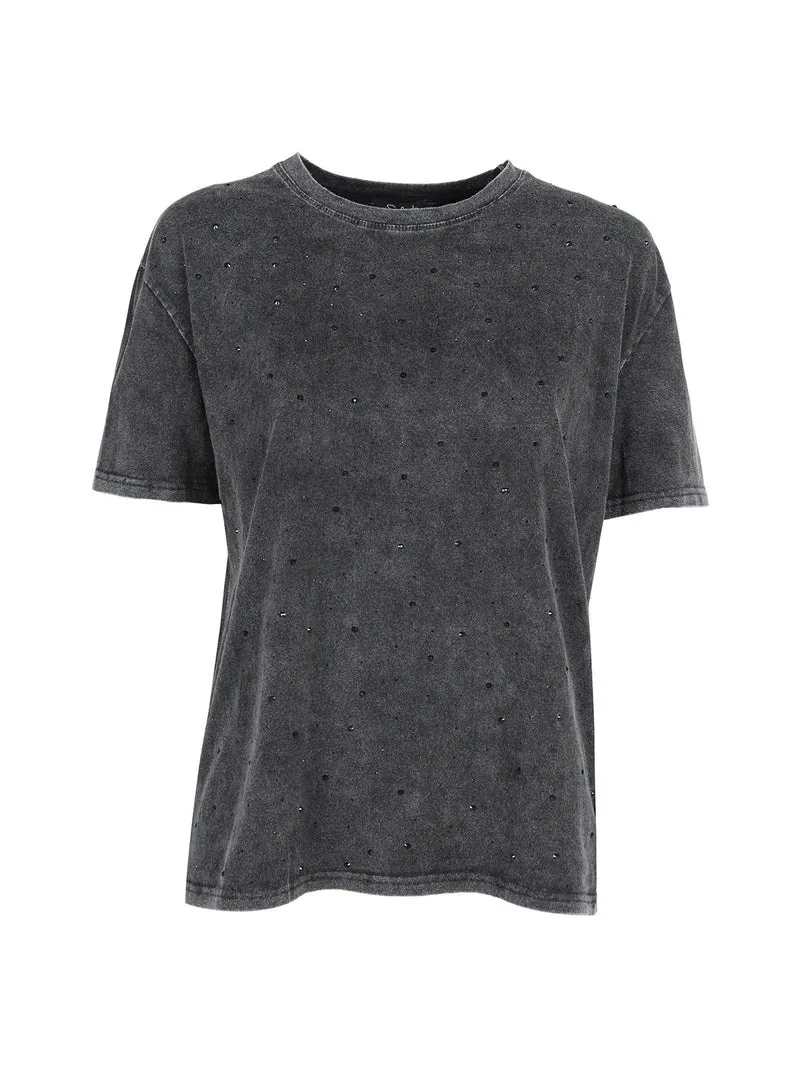 T-shirt oversize da donna con borchie - nero