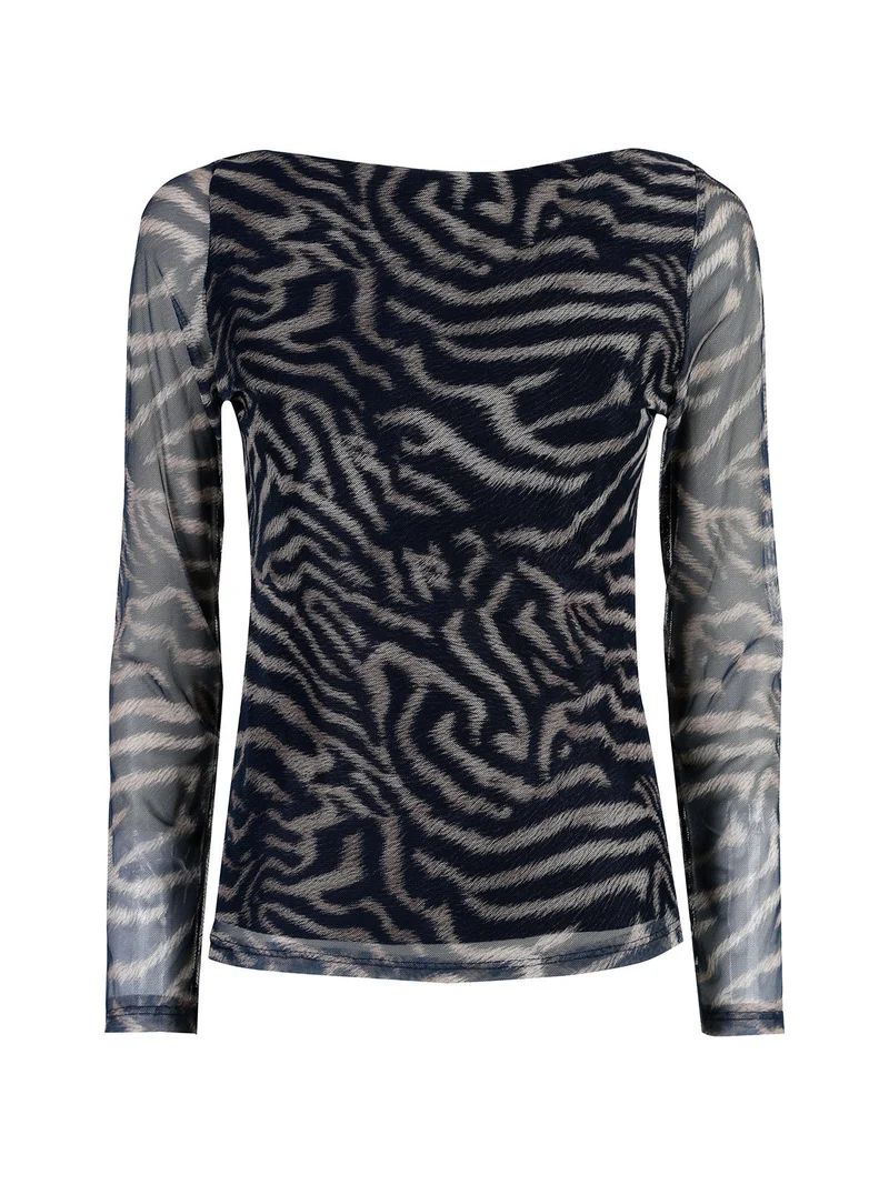 Maglia donna con stampe e maniche velate - blu