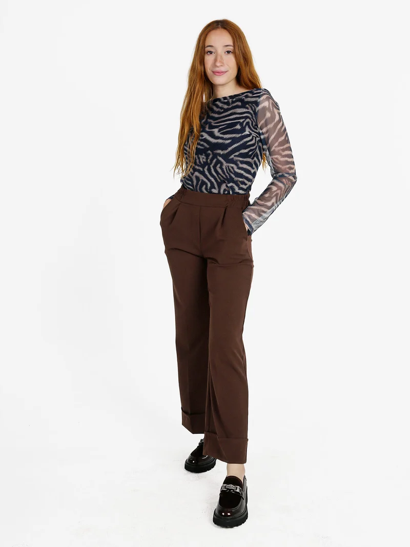 Maglia donna con stampe e maniche velate - blu