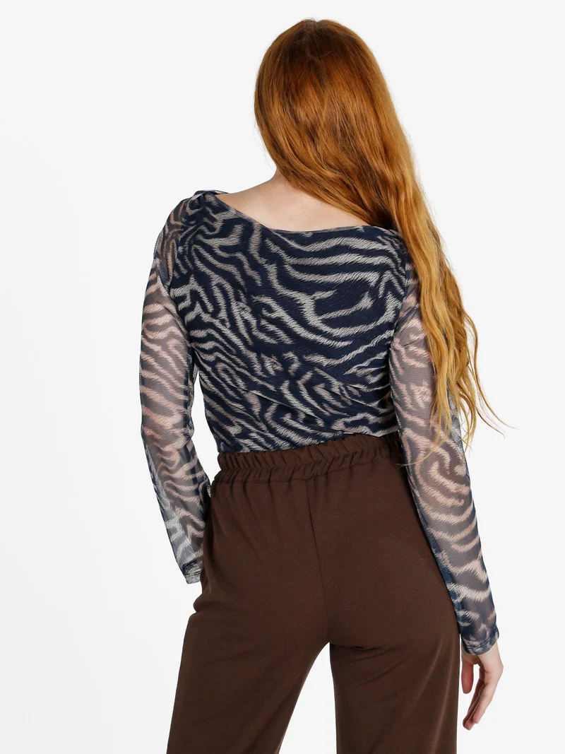 Maglia donna con stampe e maniche velate - blu